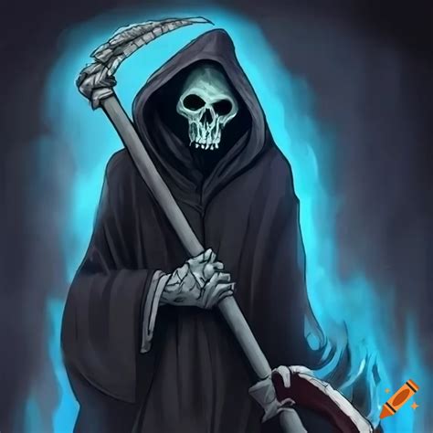 Dark Art Of A Grim Reaper With Blue Fire On Craiyon