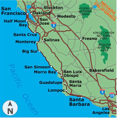 Map Of Highway 1 California Klipy Map Of Hwy 1 California Coast