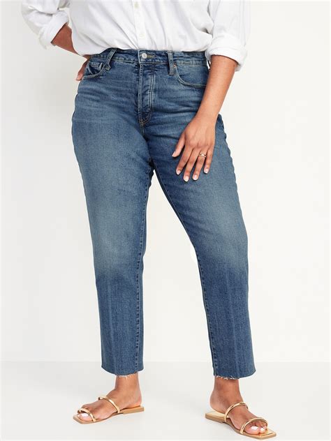 Curvy High Waisted Button Fly OG Straight Cut Off Jeans For Women Old Navy