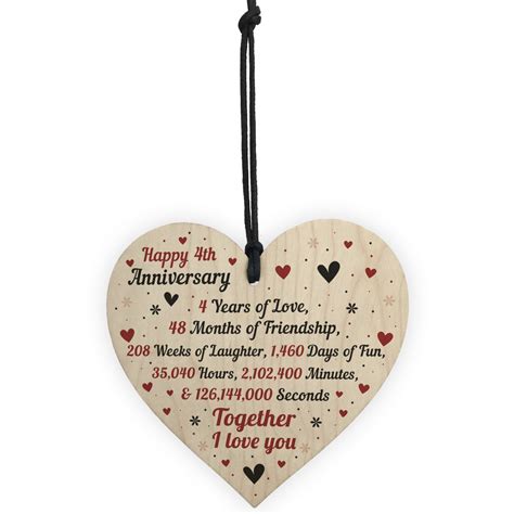 After four years of marriage, you've likely settled into a comfortable, daily routine with your husband or wife. 4th Wedding Anniversary Gift For Him Her Wood Heart Keepsake