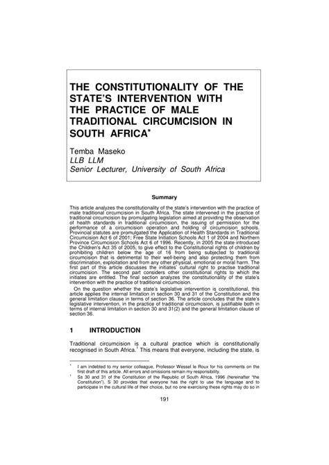 Pdf The Constitutionality Of The State S Intervention With The Practice Of Male Traditional