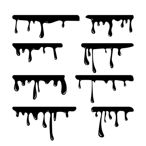 Set Of Hand Drawn Liquid Paint Dripping And Flowing Isolated In A White