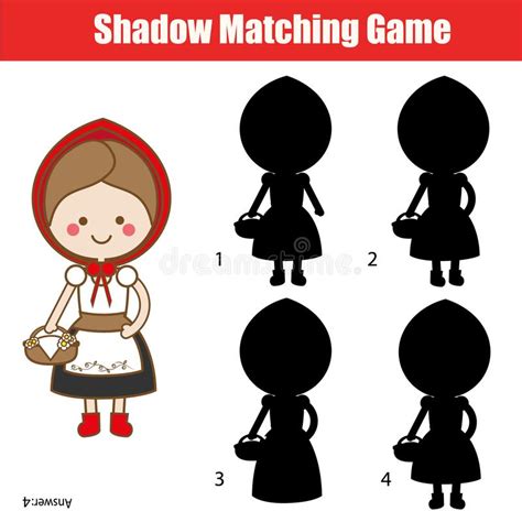 Shadow Matching Game Kids Activity With Red Riding Hood Stock Vector