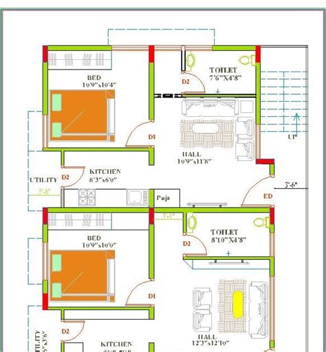 30x40 East Facing House Plans 2 Single Bedroom House Plan 1bhk In