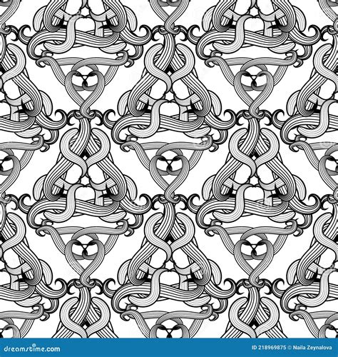 Abstract Line Art Seamless Pattern Black And White Intricate Flowers