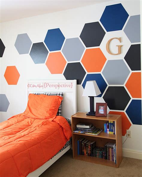 Whether your children are boys or girls, all these wall painting ideas will certainly work.they revivify plain walls with the depth each painting technique requires different tools and materials, so read the instructions carefully before you decide which one you want to use for your beloved child's bedroom. Hometalk | Hexagon Wall - Tween Boy Room Focal Wall