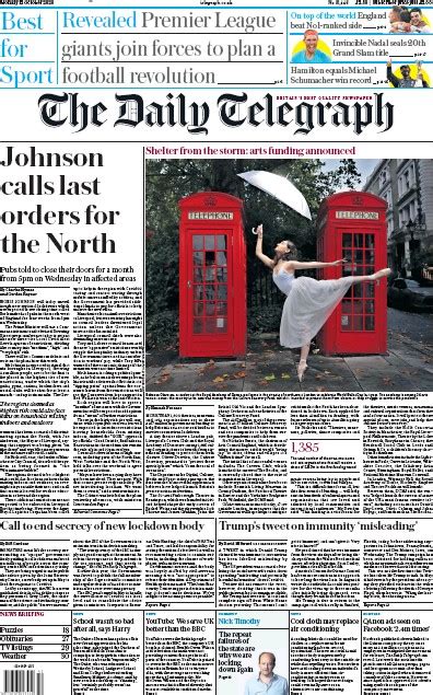 The Daily Telegraph Uk Front Page For 12 October 2020 Paperboy