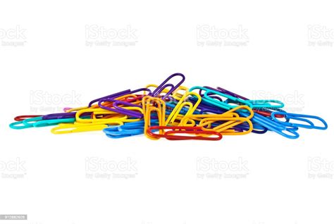 Bunch Of Colorful Paper Clips Isolated On White Background Stock Photo