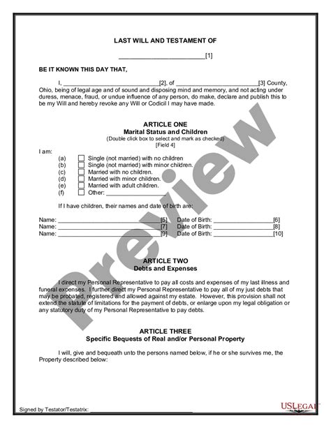 Ohio Last Will And Testament For Other Persons Ohio Persons Us