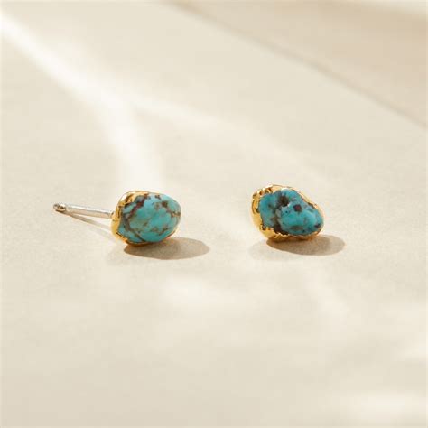 Raw Turquoise Stud Earrings Natural Turquoise Earrings Gold December