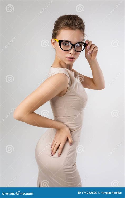 Model In Dress Wearing Glasses Stock Photo Image Of Glamour