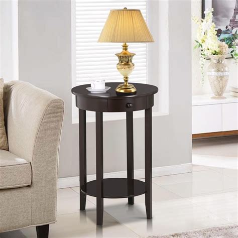 Nesting configuration ideal for small spaces. Yaheetech Round Sofa Side End Table with Drawer Wood ...