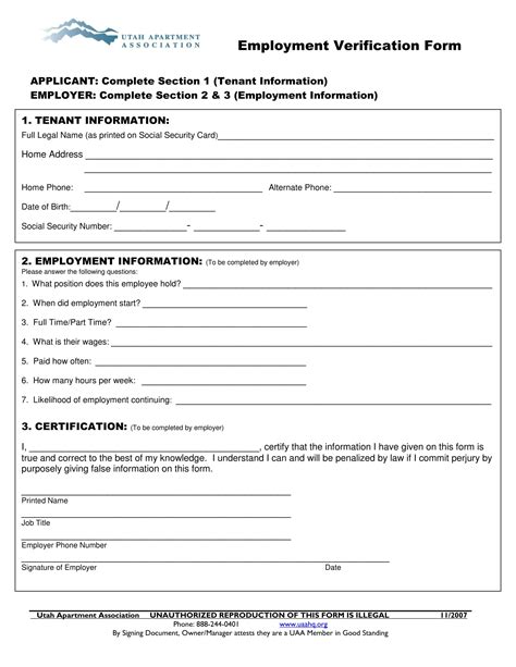 Printable Downloadable Employment Verification Form Printable Blank World