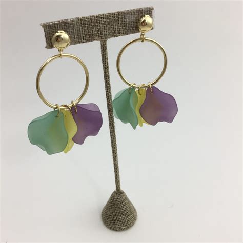 Mardi gras flowers for sale. Mardi Gras Flower Gold Hoop Earrings MG850 - Song Lily