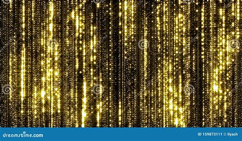 Golden Glitter Flowing Particles With Bokeh Light Sparks Backdrop Gold