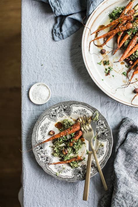 Maple Roasted Dutch Carrots With Garlicky Carrot Top Hummus Recipe