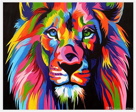 Prints Art Modern Animal Abstract Lion Colorful Painting Canvas Art Hd