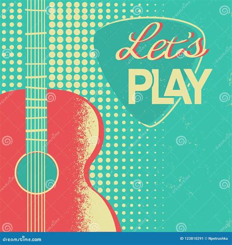 Music Poster With Acoustic Guitar On Old Retro Paper Background Stock