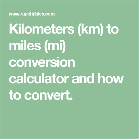 Kilometers Km To Miles Mi Conversion Calculator And