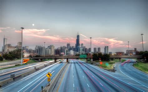 Chicago Usa City Skyscraper Road Long Exposure Wallpapers Hd