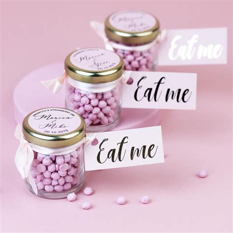 Personalised Wedding Favour Sweet Jars With Pink Candy Wedding Favour