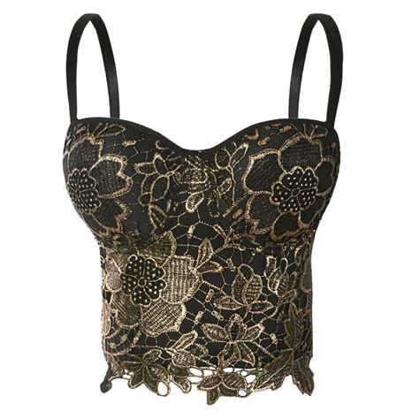 Gold Embroidery Lace Bustier Corset Crop Top Shesmoda