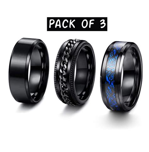 Pack Of 3 Anxiety Fidget Spinner Rings Black Spinning Worry Etsy