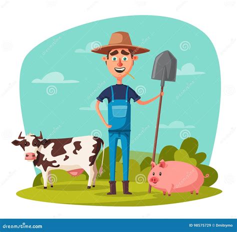 Funny Farmer Cartoon Vector Illustration Stock Vector Illustration