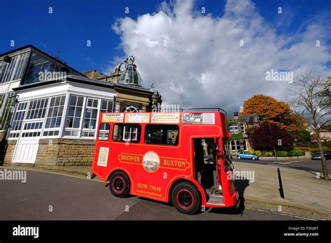 sightseeing bus in the spa town of buxton derbyshire englands highest market town peak