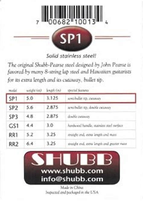 Shubb Sp1 Shubb Pearse Guitar Steel