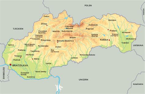 Slovakia, landlocked country of central europe. Karta Slovakien: Se de största städerna i Slovakien