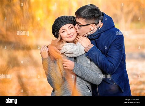 Loving Couple Kissing In Autumn Hi Res Stock Photography And Images Alamy