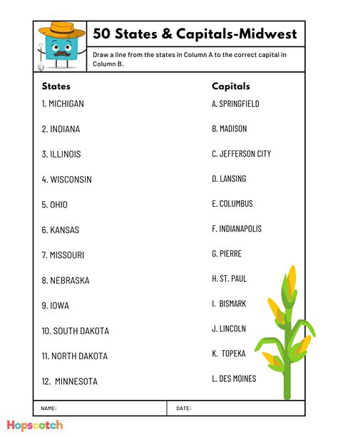 States Capitals Worksheets Hopscotch