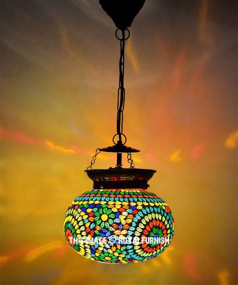 Turkish Style Mosaic Glass Ellipse Pendant Light Lamp RoyalFurnish Com