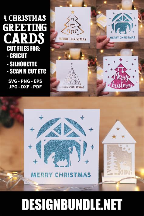 4 Christmas Greeting Cards Svg Templatemerry Christmas Card