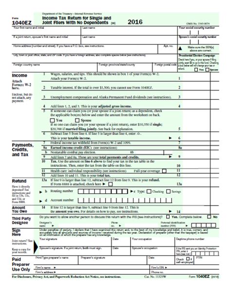 2016 1040ez Tax Form Pdf