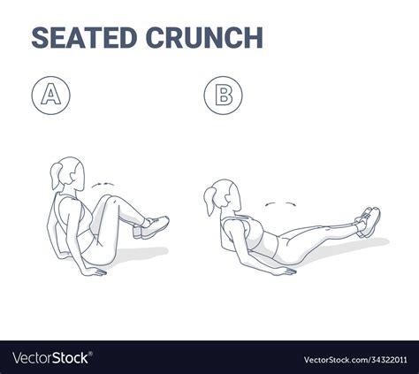 Seated Crunch Woman Abs Home Workout Exercise Vector Image