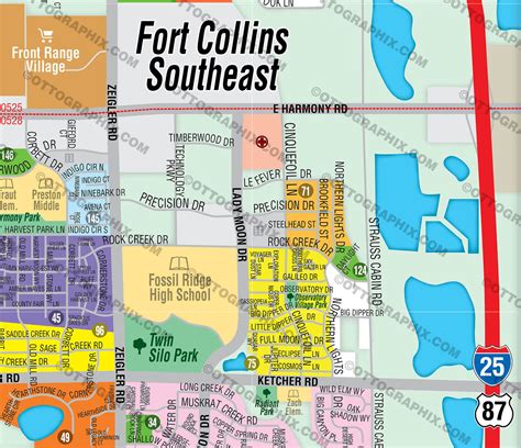 Fort Collins Map Colorado Pdf Layered Editable Royalty Free