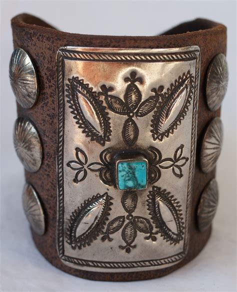 Vintage Navajo Indian Turquoise Tooled Silver Ketoh Bow Guard Bracelet