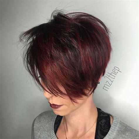 Long Shaggy Cherry Red Pixie Edgy Haircuts Asymmetrical Hairstyles Hairstyles Haircuts Pretty