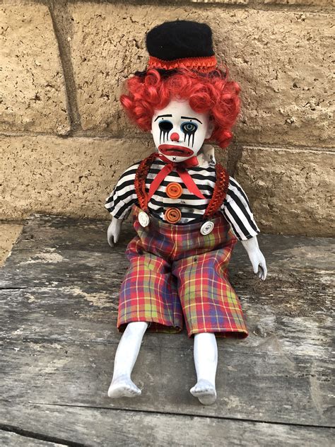 Ooak Sitting Red Hobo Mime Clown Creepy Horror Doll Art By Christie