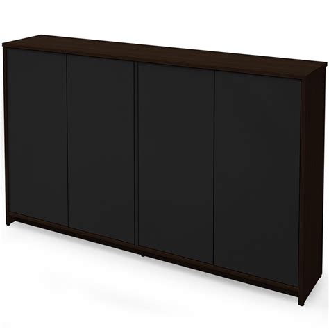 Not available for pickup and same day delivery. Bestar Small Space 4 Door Storage Cabinet in Chocolate and ...