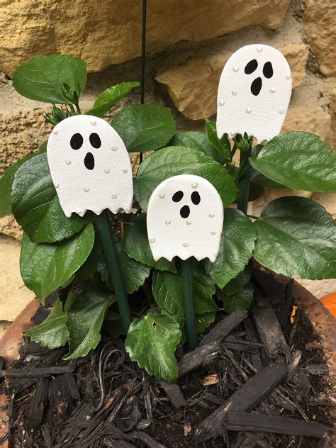 Clay Ghost Halloween Ghosts Garden Stakes Yard Decor Halloween Etsy