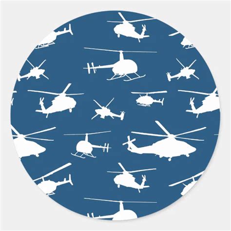 Helicopter Silhouettes Navy Blue Classic Round Sticker Zazzle