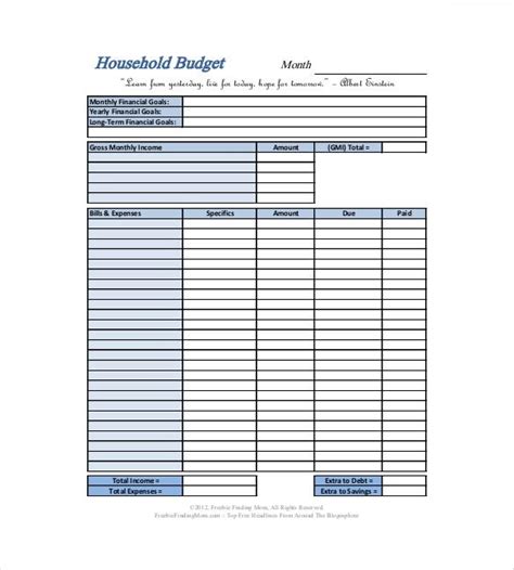 basic household budget template  household budget