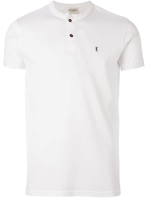 Saint Laurent Collarless Polo Shirt In White For Men Lyst