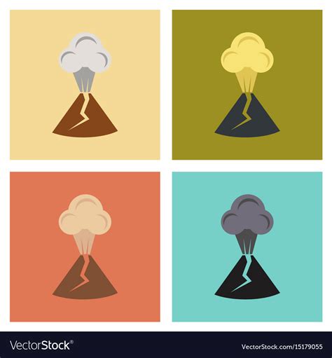 Assembly Flat Icons Nature Volcano Erupting Vector Image