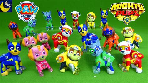 Paw Patrol Mighty Pups 6 Pack T Set Paw Patrol Figures With Light Up Badges And Paws Wal