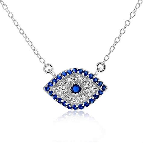 Evil Eye Necklace Pendant Blue Cubic Zirconia Eye Cz Sterling Silver