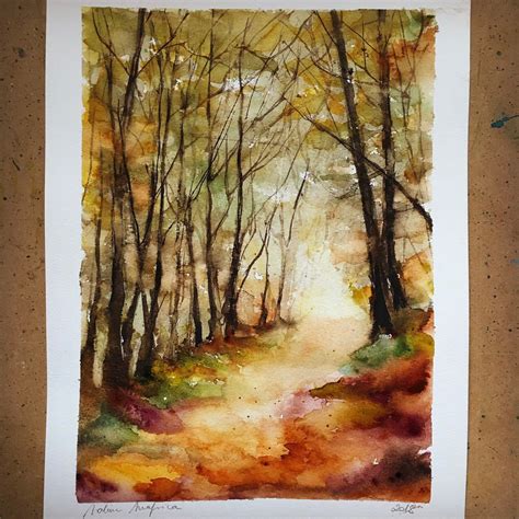 Forêt En Automne Woodland Fall Autumn Trees Watercolor Etsy Paysage